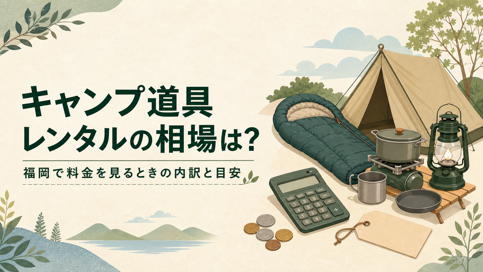キャンプ道具レンタルの料金例を示すイラスト