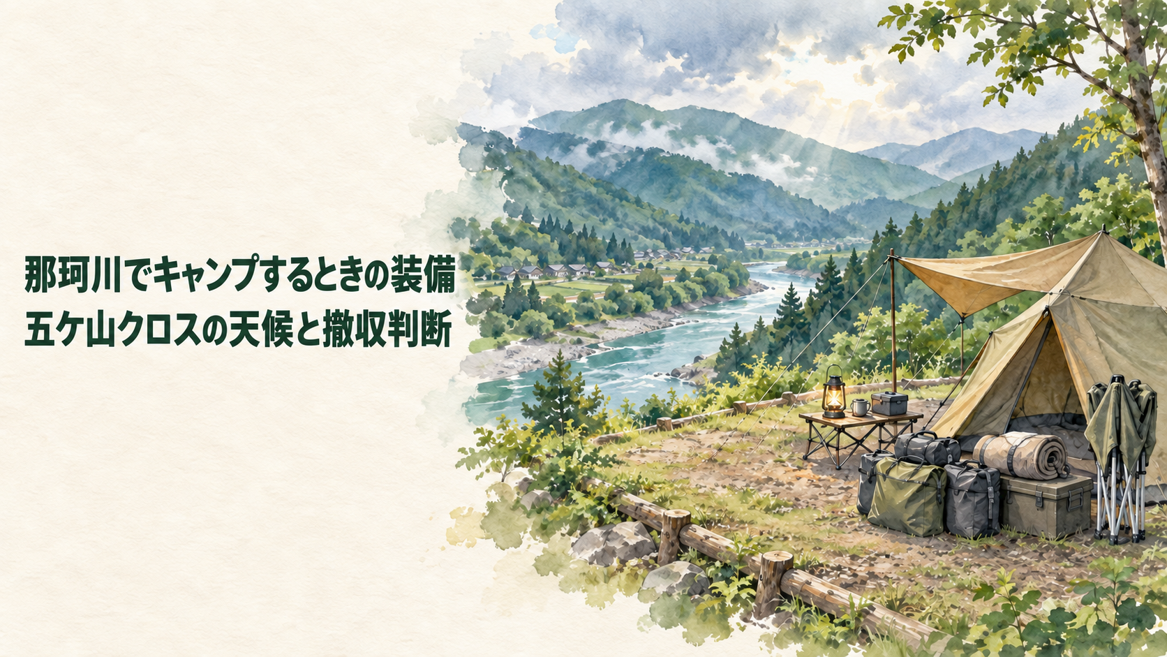 那珂川の山あいを流れる川と安全なキャンプサイト
