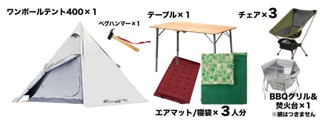 ファミリーセット３人用のレンタル品写真